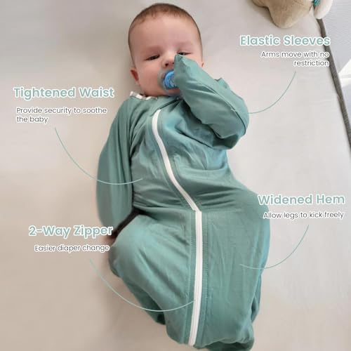 Image of ZIGJOY Swaddle Sleep Sack 6-12 Months, 0.5 Tog Baby Wearable Blanket | Rayon Made From Bamboo, Soft & Cool & High Stretchy. 2-way Zipper for Easy Diaper Changes. Long Sleeves Allow Self-soothing