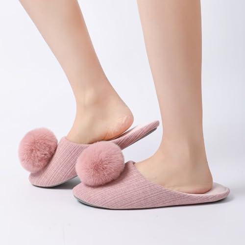 Ballerina Slippers for Women with Pom-pom Soft House Shoes Indoor Slip On with Flexible Rubber Sole2
