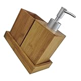 Toyvian Accesorios de Baño de Bambú Set con Dispensador de Jabón Líquido Vaso para Cepillos y Soporte Compacto sin Taladro Diseño Multifuncional para Baño Moderno y Ordenado