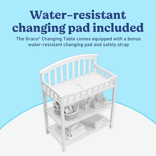 Image of Graco Changing Table with Water-Resistant Changing Pad (White) - GREENGUARD Gold Certified, Multi Storage Nursery Changing Table for Infants and Babies