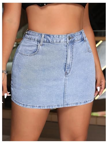 Floerns Women's Plus Size High Waisted Denim Mini Skirt Casual Jean Skirts with Pockets4