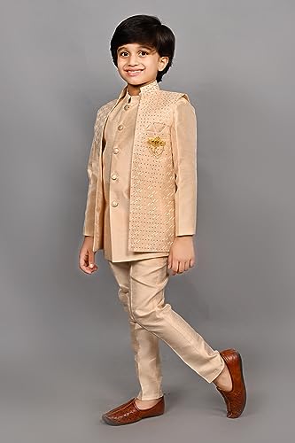 Image of AHHAAAA Kids Ethnic Cotton Silk Blend Sequin Print Indo-Western Sherwani Set for Boys 496MF