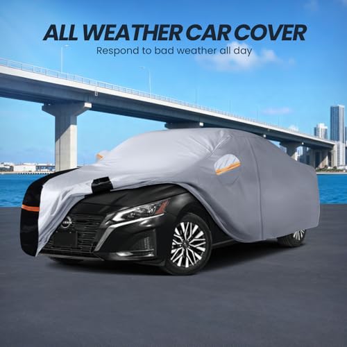 Image of Multi-Layer Car Cover Custom Fit for Nissan Altima(2005-2026), 100% Waterproof All Weather for Automobiles, Gift with Towel, Heavy Duty Car Covers for Rain Sun UV Protection with Door Zipper