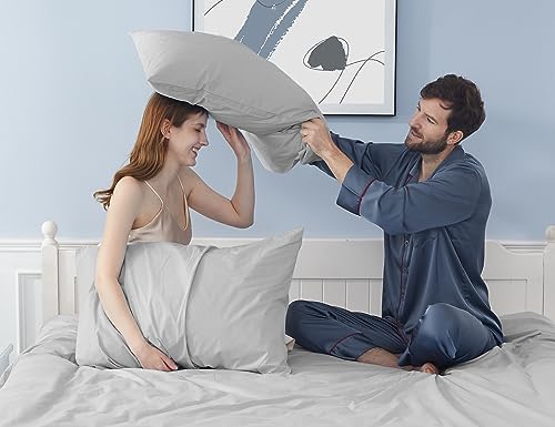 Pillow Cases, King Size Cotton Percale Weave Pillowcases, Pre-Shrunk Breathable and Hypoallergenic Pillowcases, Set of 2 (2 Piece King 20 Inch x 40 Inch, Light Gray)