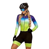 Damen-Overall, Radanzug, Einteiler, langärmelig, schnelltrocknend, atmungsaktiv, kurze Hose, Rennradtrikot, Bikebekleidung, Größe XS - 3XL, 1, X-Large