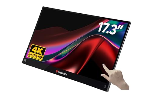 Verbatim Portable Touchscreen Monitor 4K, mobiler 17,3' Bildschirm, tragbarer HRD Screen für Laptop, Tablet, Smartphone, PS5 oder Nintendo Switch mit USB-C- und HDMI-Anschluss, schwarz
