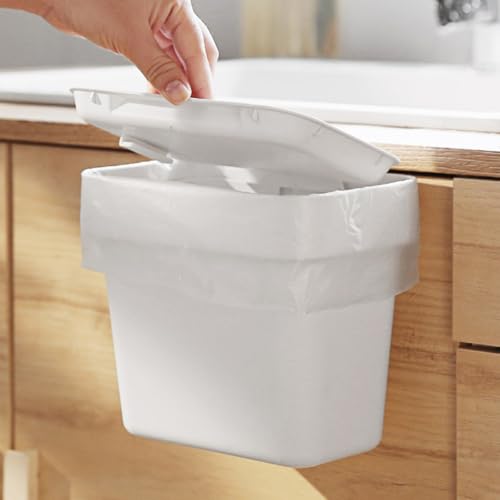 Bote de basura pequeño colgante para cocina con tapa blanco miniatura 5