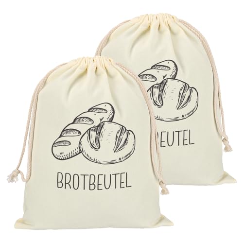 2 Stück Brotbeutel Leinen, 30 x 40cm Leinenbeutel mit Kordelzug Brotsack Frischhalten Brottasche Wiederverwendbar für Obst Gemüse Brot (Keine Beschichtung)