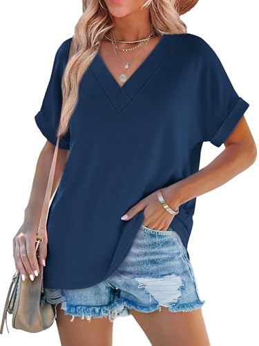 Image of WIHOLL Womens Summer Tops Short Dolman Sleeve Shirts 2026 Fashion V Neck Outfits Clothes
