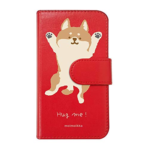 【moimoikka】 らくらくスマートフォン F-42A me F-01L 対応 手帳型 スマホ ケース hug me 柴犬(大) しば 犬 アニマル 動物 キャラクター おしゃれ かわいい (カバー色レッド) ダイアリータイプ 横開き カード収納 フリ