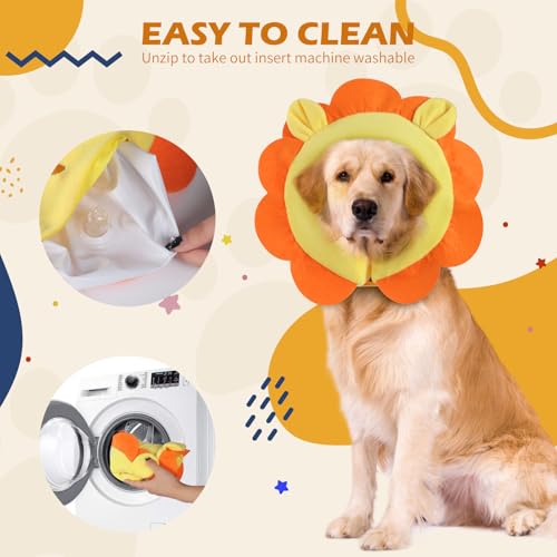 IEUUMLER Aufblasbare Halskrause Hund, Einstellbar Bequem Hundekragen Leckschutz für Hunde & Katzen Nach der Operation Verhindert das Beißen und Kratzen EU004 (M, Orange Lion)