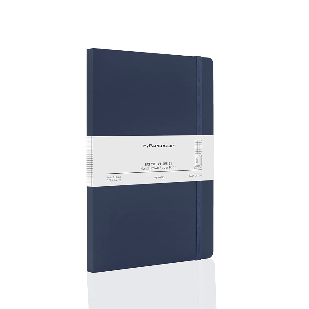 myPAPERCLIP Cuaderno de la serie ejecutiva, encuadernación con sección de hilo y parte trasera de papel dibujado a mano, cuaderno para regalo, cuaderno de papelería, A5, cuadros, 192 páginas, 80 g/m²,
