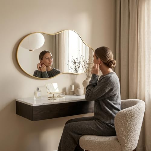 Irregular Wall Mirror 24×40 Inch Wall Mirrors Decorative Gold Modern Asymmetrical Abstract Mirror - image 2