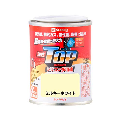 カンペハピオ ペンキ 塗料 油性 つやあり シリコン樹脂 多用途 超速乾 さび止め剤入り トップガード ミルキーホワイト 0.1L 油性塗料 日本製 00017640511001