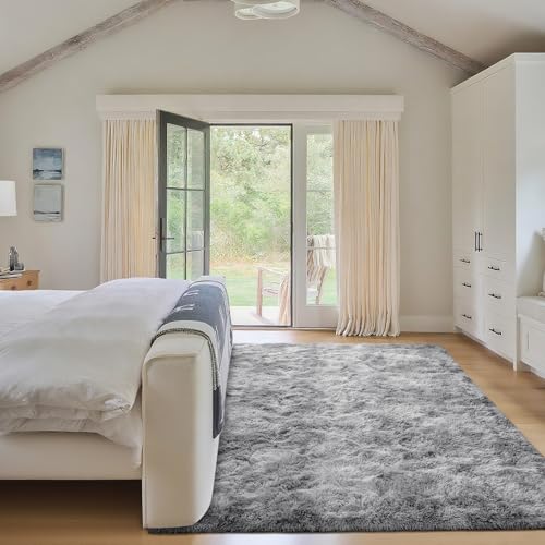 Living Room Rug, Light Grey Soft Fluffy Tie-Dyed Shag Carpet for Bedroom Dorm Lounge, Non-Slip Washable Throw Rug for Home Decor, 120x180 cm - Image 5