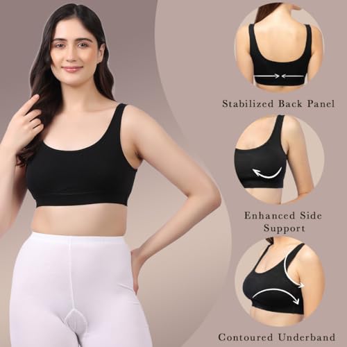 Image of Lavos Bamboo Cotton Comfort Sleeping Bra for Women, Slip On Bras to Wear at Home, Non-Padded & Non-Wired Sports Bras, Full /High Coverage, Soft Comfortable & Breathable Broad Strap Bra (Pack of 2)