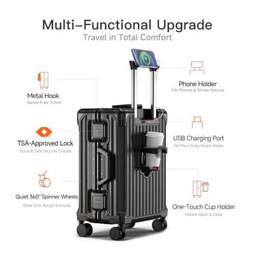 20-inch Carry On Luggage - Zipperless, Aluminum Frame, No Zipper Hard Shell PC Suitcase, Noble TSA Airline Approved Suitcases with Spinner Wheels2