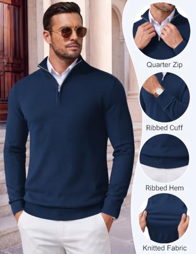 Image of COOFANDY Men's Quarter Zip Up Sweaters Slim Fit Lightweight Mock Pullover