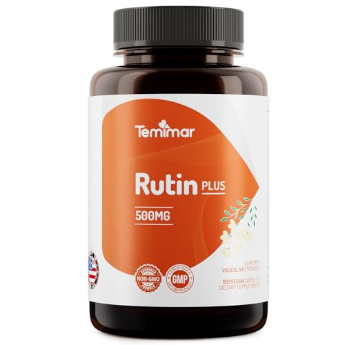 Temimar Rutin 500mg Supplement Flavonoids Supplements from Sophora Japonica Supports Vascular Health & Antioxidents Non-GMO Gluten-Free Made in USA 180 Vegan Capsules