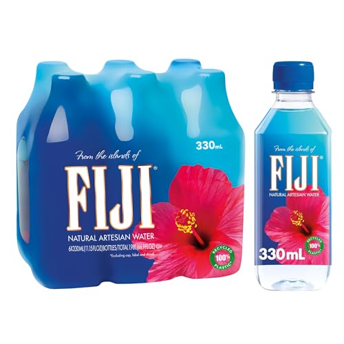 FIJI Natural Artesian Water 330 mL / 11.15 Fl Ounce Bottle (Pack of 6) - 100% Recycled Plastic