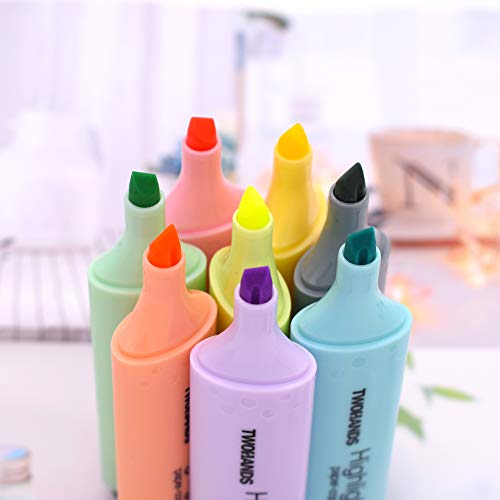 Image of TWOHANDS Highlighters, 8 Assorted Pastel Colors, Chisel Tip Marker Pen,with Large Ink Reservoir for Extra Long Marking Performance 20208