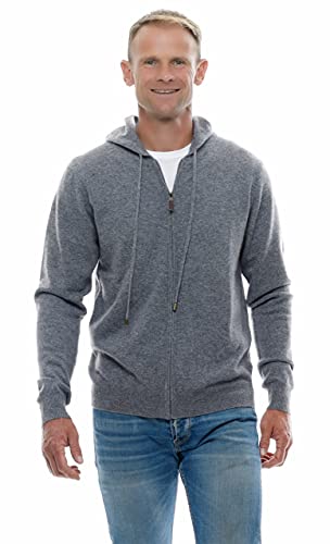 UGHOLIN Men’s 100% Pure Cashmere Full-zip Knitted Hoodie