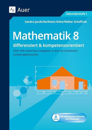 Mathematik 8 differenziert u. kompetenzorientiert: Über 400 editierbare Aufgaben in drei verschiedenen Schwierigkeitsstufen (8. Klasse) (Arbeitsblätter f.d. Mathematikunterricht)