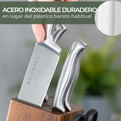WALDWERK Bloque de Cuchillos - Juego de cuchillos de cocina de 7 piezas con bloque de cuchillos y afilador integrado - Juego cuchillos cocina con bloque - Set cuchillos cocina - imagen 2