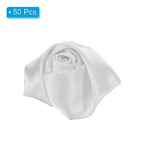 PATIKIL 1.6" Satin Ribbon Roses, 50 Pack Artificial Flowers Roses Heads Handmade Fake Flowers Fabric Flowers for Crafts Wedding Bouquet, White - Image 3