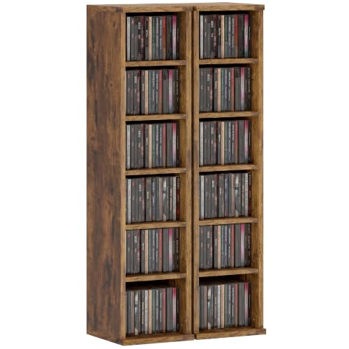 HOMCOM Set de 2 Estanterías para CDs y DVDs 21x22,5x88,5 cm Marrón Rústico