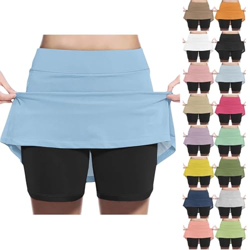 Girls Athletic Tennis Skirts with Bulit-in Shorts, Colorblock Casual High Waist Stretchy Flared Mini Skater for 2-13 Years2