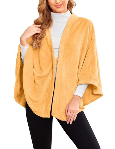 Image of Ekouaer Women Warm Fleece Shawl Blanket Cover Ups Winter Ladies Wrap Scarf Robes Khaki