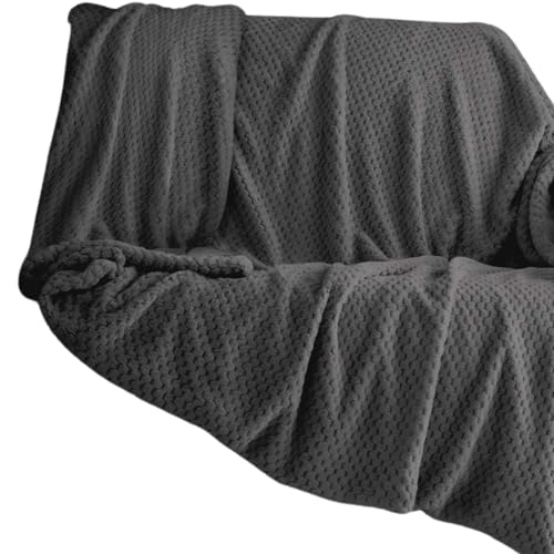Dolce Vari Premium Waffle Whisper Fleece Throw Blankets Honeycomb Super Soft Warm Cozy Over Sofa Bed Throw Blanket (Charcoal, Single)