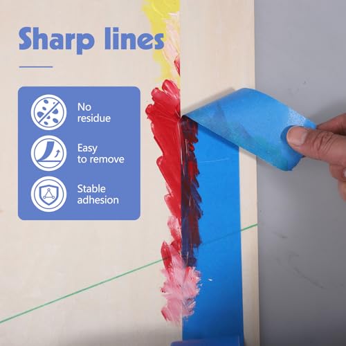 Image of 8 Rolls Blue Painters Tape 2inch Wide Painters Tape Bulk Blue Masking Tape for Wall Painting Edge Treatment DIY Crafts Packaging, 1.89IN x 55Yd x 8 Rolls