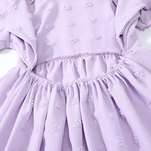 Image of HILEELANG Girls Summer Dress Bow Tie Back A-Line Party Dress for Little Big Girls Short Sleeve Dress with Lining 6-12 Years