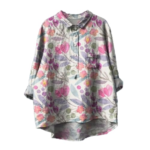 Women's Boho Floral Printed Lapel Long Sleeve Button Shirt Flowy Casual Loose Vintage Cute Vacation Tunic Top