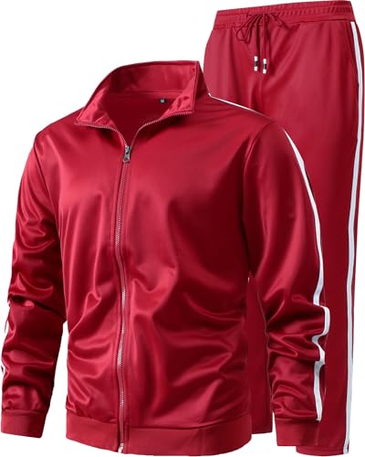 GXAMOY Mens Athletic 2 Pieces Tracksuit Casual Full Zip Jogging Sweat Suit Workout Sports Set Sportswear Purplish Red(TZ001) S