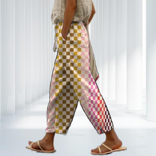 Women’s Floral Printed Straight Leg Pants Drawstring Elastic Waist Summer Casual Loose Lounge Pants with Pockets3