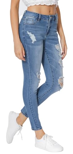 Jouica Women's Stretch Skinny Ripped Distressed Jeans Classic Wash Destroyed Hole Jeans3