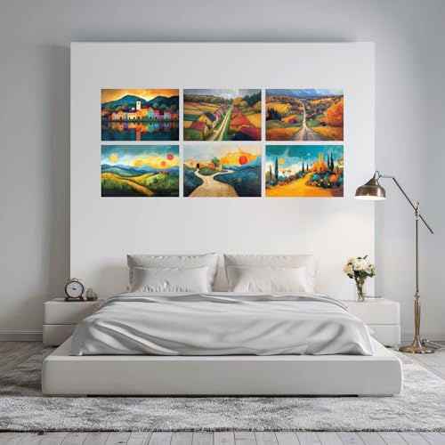 Image of SiddArtify Landscape Wall Art Poster Print Set - Colorful Village & Countryside Decor for Living Room Office - 12x18 inch Sticker Pack of 6