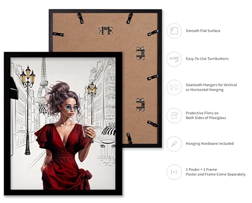 Image of Poster Master Lady in Red Print - Fashion Poster - Paris Designer Art - Modern Wall Design - Chic Gift for Women & Fashionista - Glam Decor for Bedroom or Girl's Room - 11x14 Black Framed