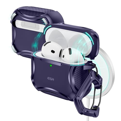 Image of ESR for AirPods 4 Case, Compatible with AirPods 4th Generation Case (2024), Compatible with MagSafe, Powerful Drop Protection, Magnetic Lid, Cyber Series, Purple