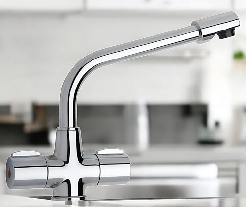 Kitchen Sink Mixer Tap with Swivel Spout, Twin Handles in Chrome by Piralla - Image 2