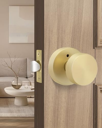 Image of Goldenwarm Gold Door Knobs Interior Privacy, Zinc Alloy Keyless Brushed Gold Door Knobs for Bedroom Bathroom, Heavy Duty Interior Door Knob - Adjustable & Reversible (2 Pack)