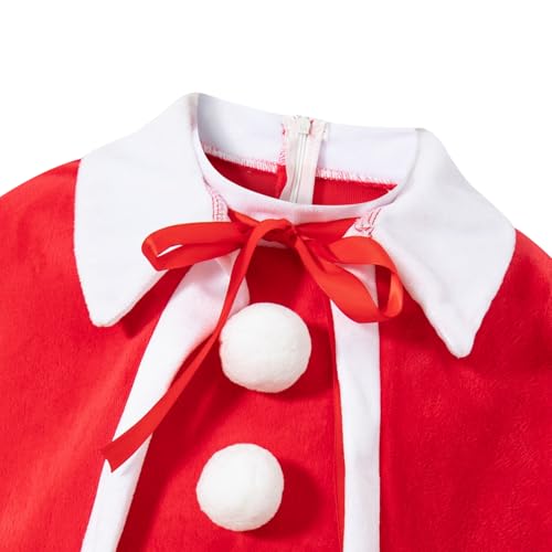 Disfraz completo de niña elfo Santa rojo con capa y cinturón miniatura 5