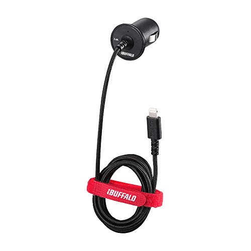 iBUFFALO カーチャージャー 2.4A Lightningケーブル1m 急速充電 高耐久ファブリックケーブル BSMPS2404LC1BK