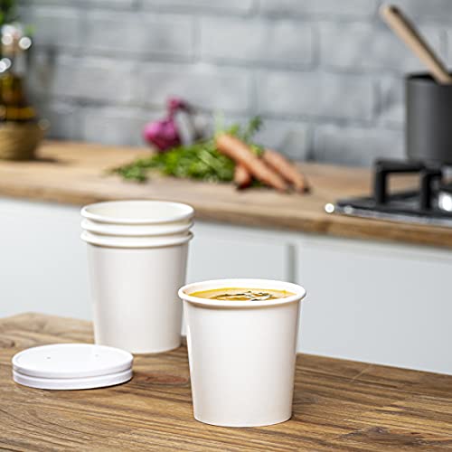 Comfy Package [50 Sets] 16 Oz. Paper Food Containers With Vented Lids, To Go Hot Soup Bowls, Disposable Ice Cream Cups, White - #TOP3