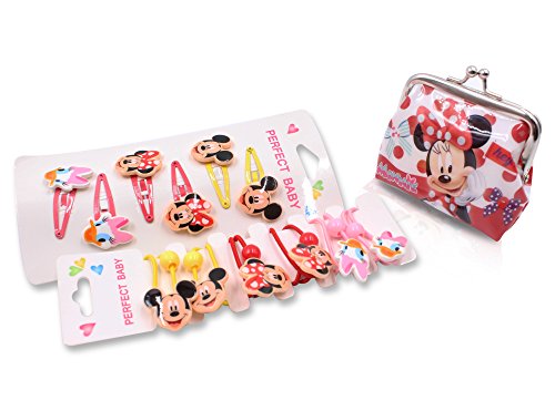 Finex Colorful Hair Accessories SET - Mickey Mouse Minnie Mouse Daisy Duck Hair Clips & Hair Ties Set with Minnie Mouse Pouch