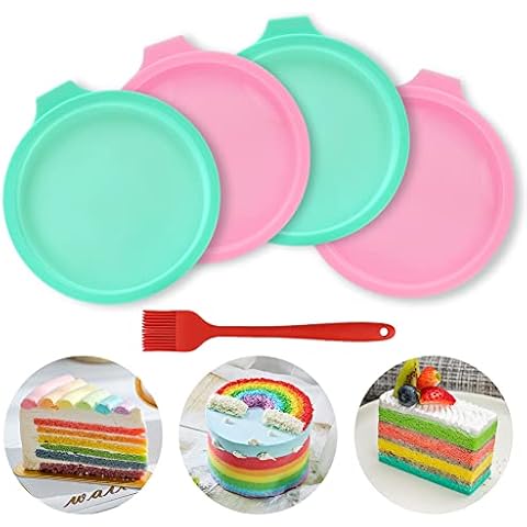 DASIAUTOEM 4 Stück Rund Kuchenformen, 6 zoll Silikon Kuchenformen Backform Antihaftbeschichtung Backformen Auslaufsicher Schichtkuchen Backform Cover
