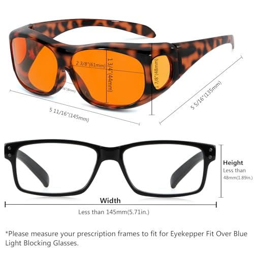 Image of Eyekepper 100% Blue Light Reduction,Huge Fitover Anti-Blue Blocking Computer Eyeglasses with Extra Amber Lenses, Tortoise